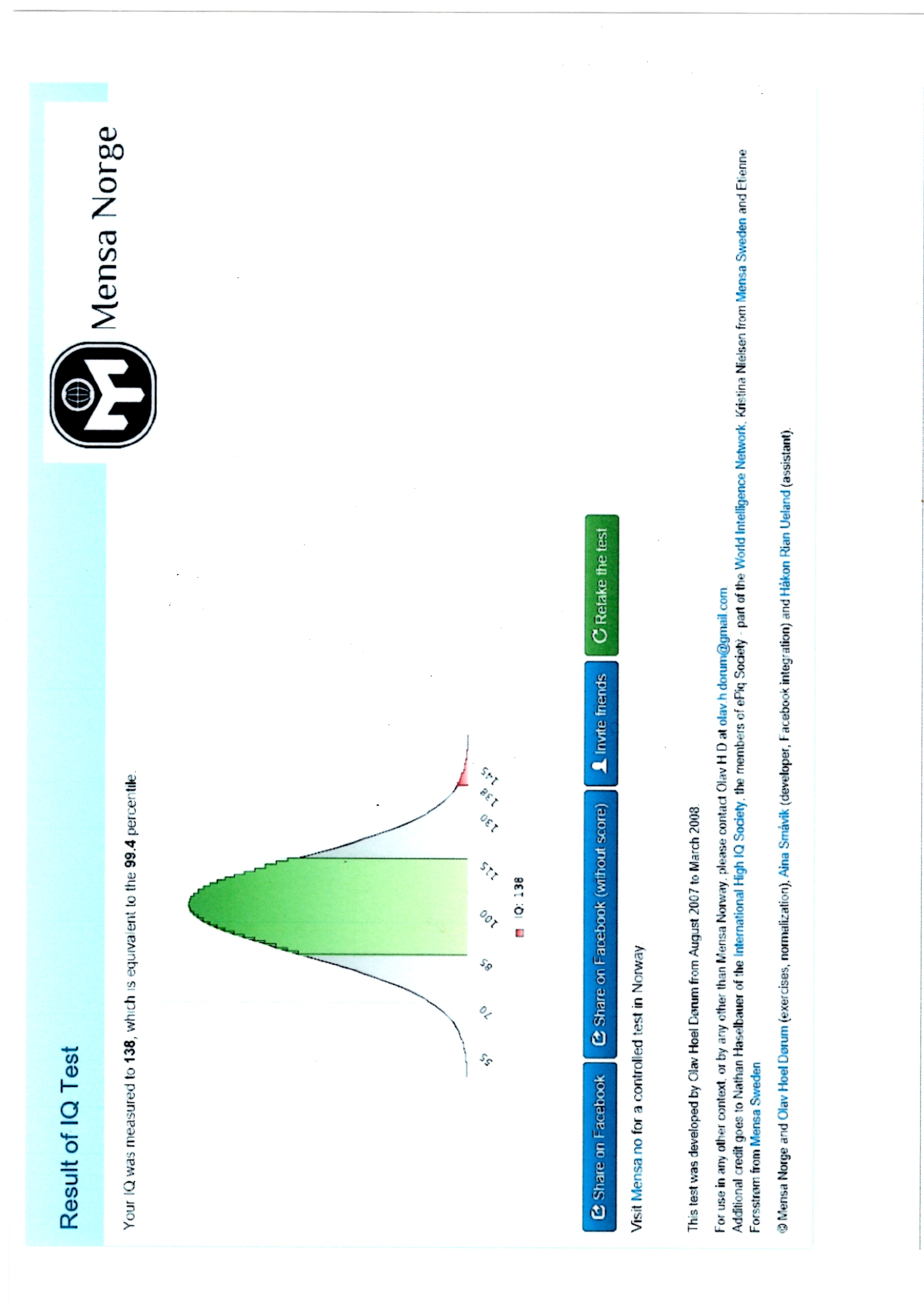 고지능 단체 MENXX 노르웨이 지능 지수 테스트 상위 0.6%
